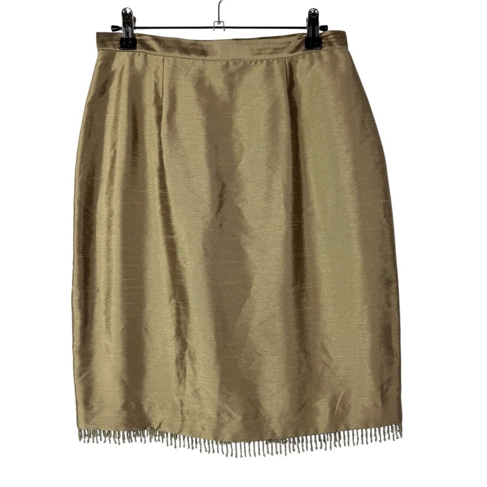Vintage Dressbarn Light Brown Beaded Hem Pencil Skirt 6